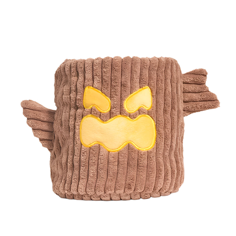 Brown textured pouch with yellow bow design on a white background