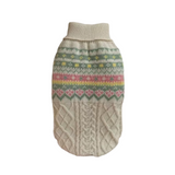 Knitted dog sweater with a pattern on a white background