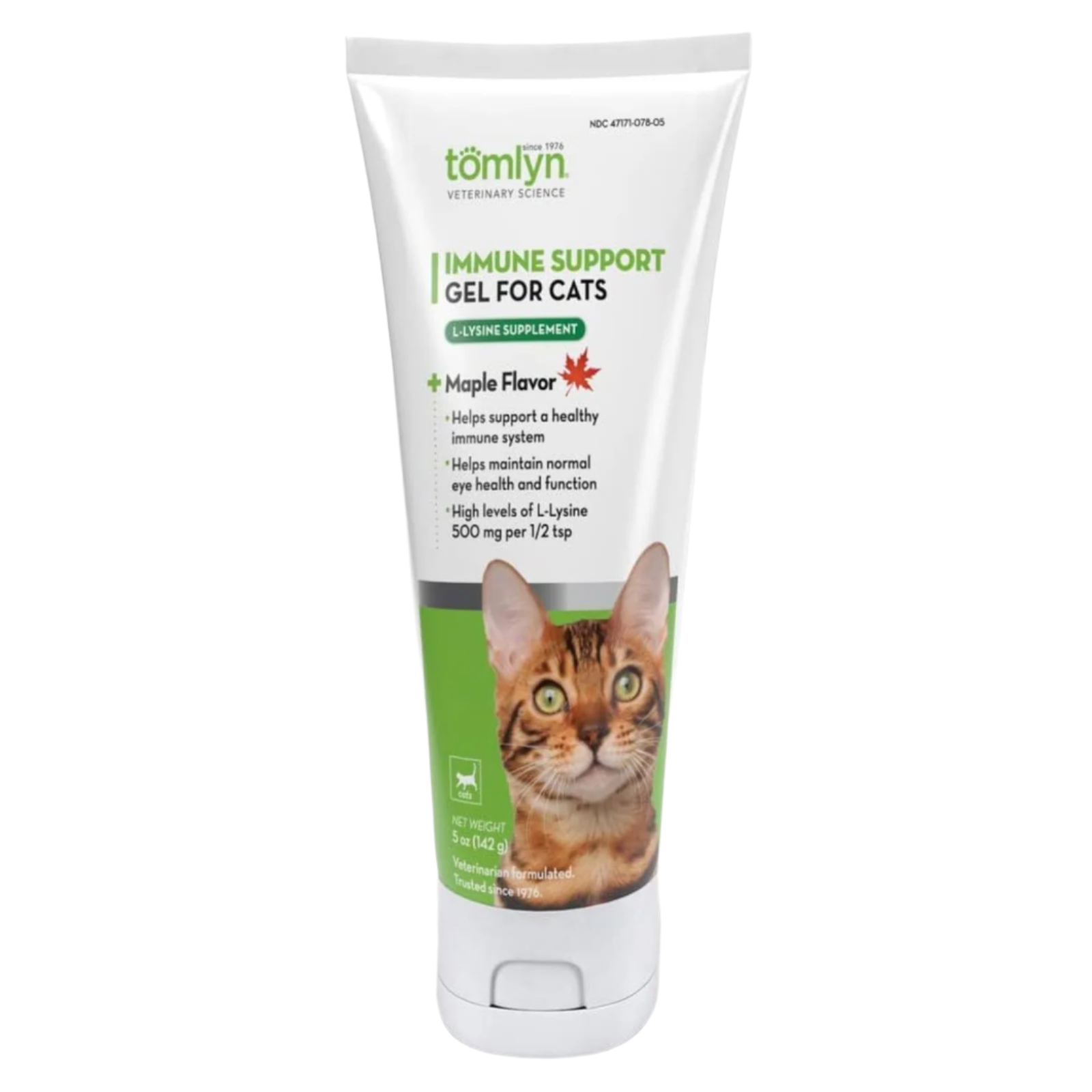 Tube of Tomlyn immune support gel for cats on a white background