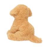 Back view of a plush dog toy on a white background