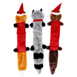 Three plush dog toys shaped like animals on a white background