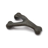 Dog toy shaped like a bone with 'Ouchie Bone' branding on a white background