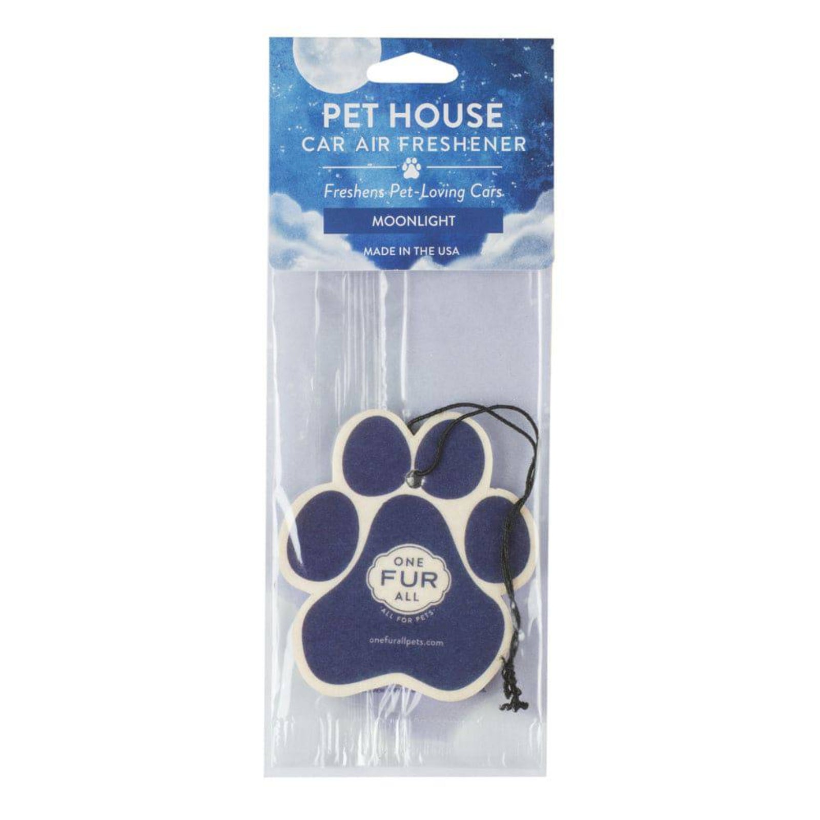 Pet House car air freshener with paw shape packaging on a white background