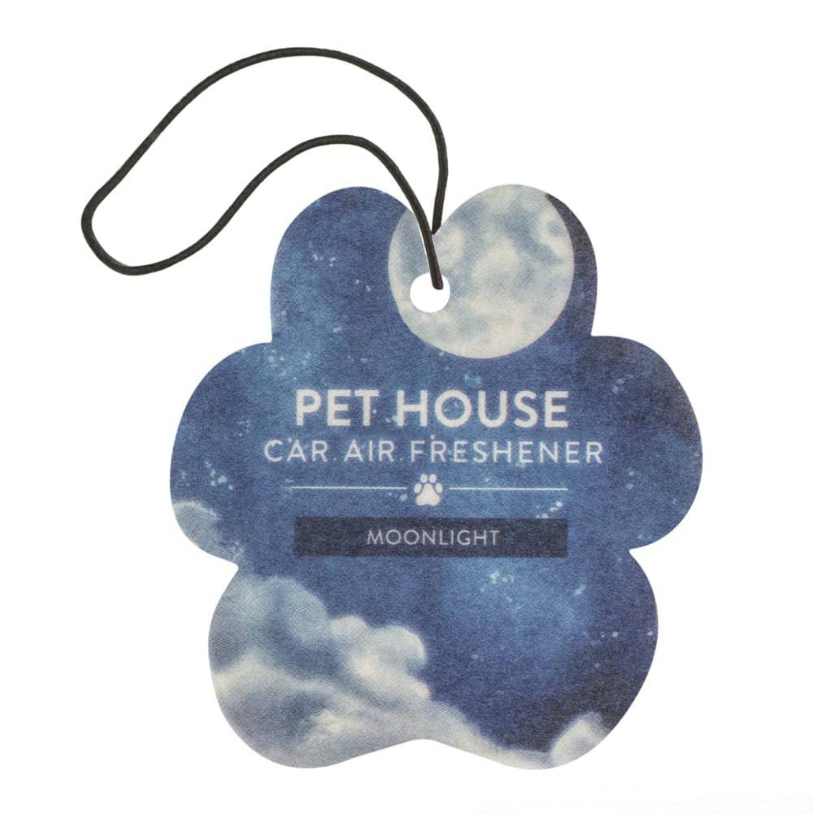 Pet House car air freshener shaped like a paw with moonlight design on a white background