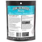 Raw Rewards Treats packaging with blue and white label on a white background