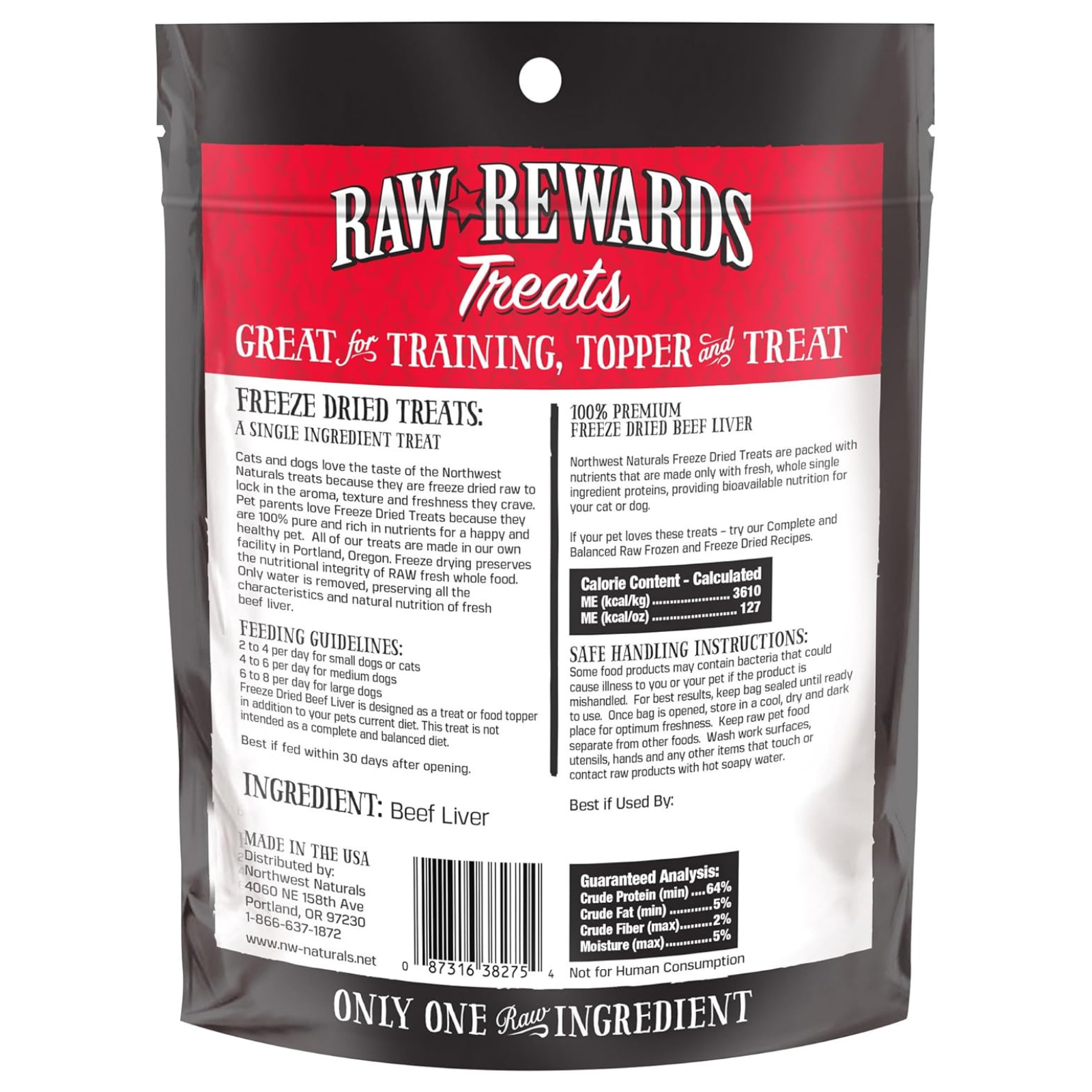 Raw Rewards Treats packaging with red and black design on a white background