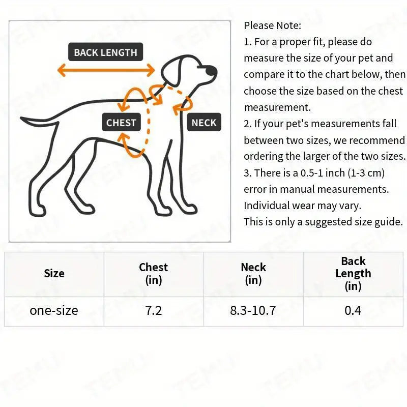 Dog size chart for measuring pet fit with measurements labeled