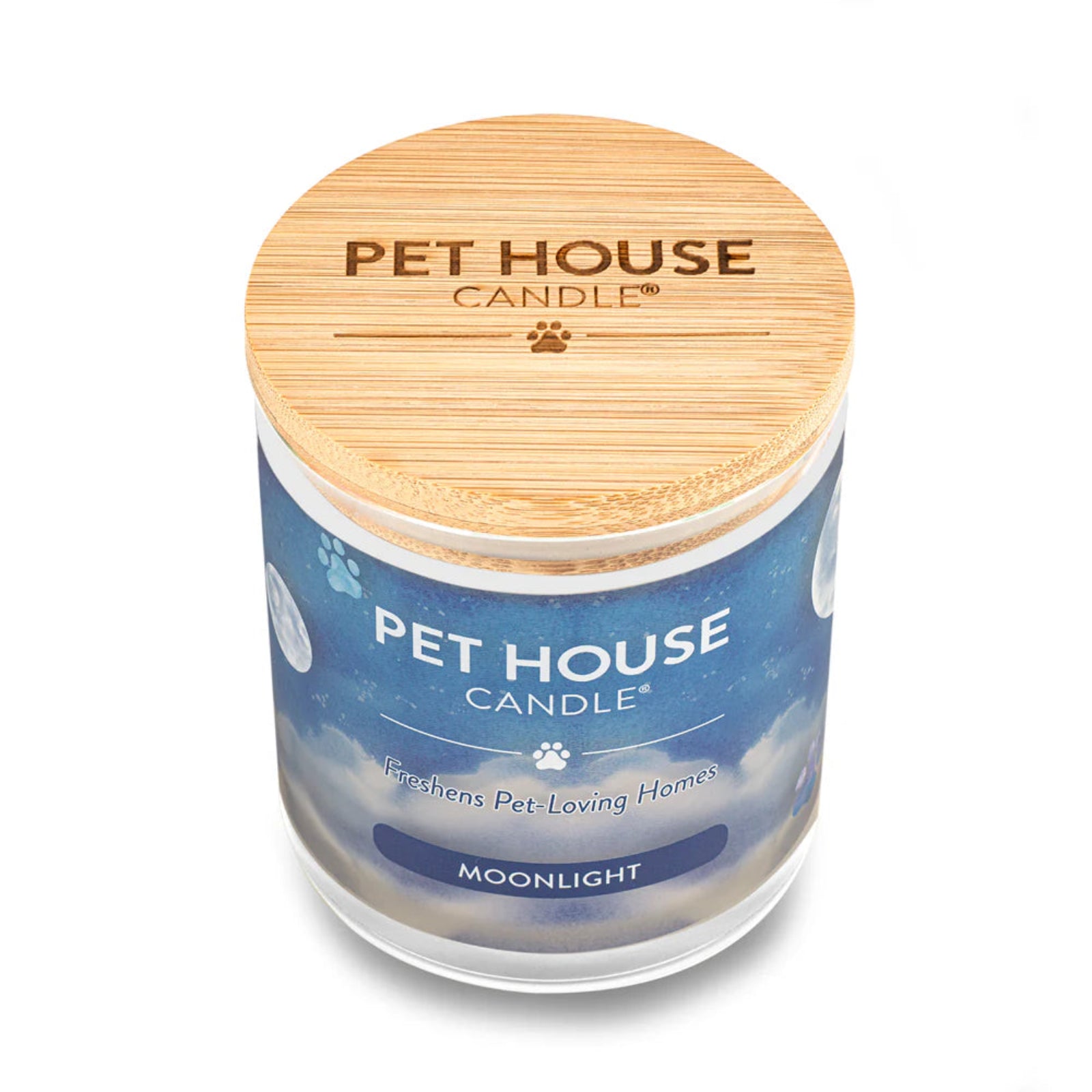 Pet House Candle with wooden lid on a white background