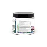 White container with black lid on a white background