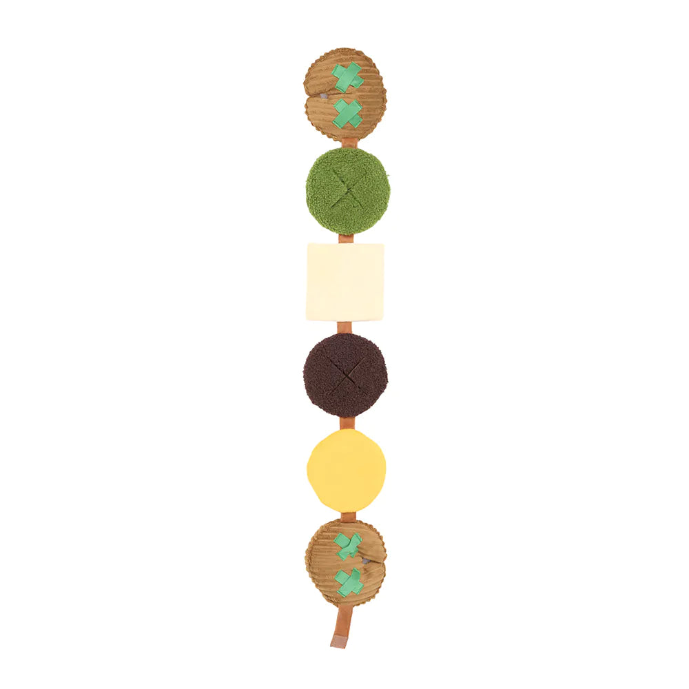 Decorative item with circular wooden pieces in various colors on a white background