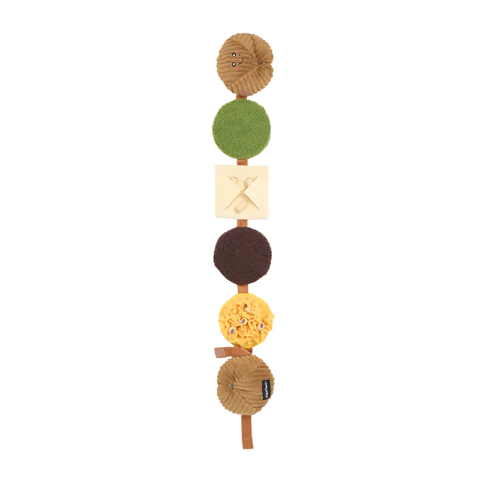 Decorative item with round, color-blocked elements on a white background