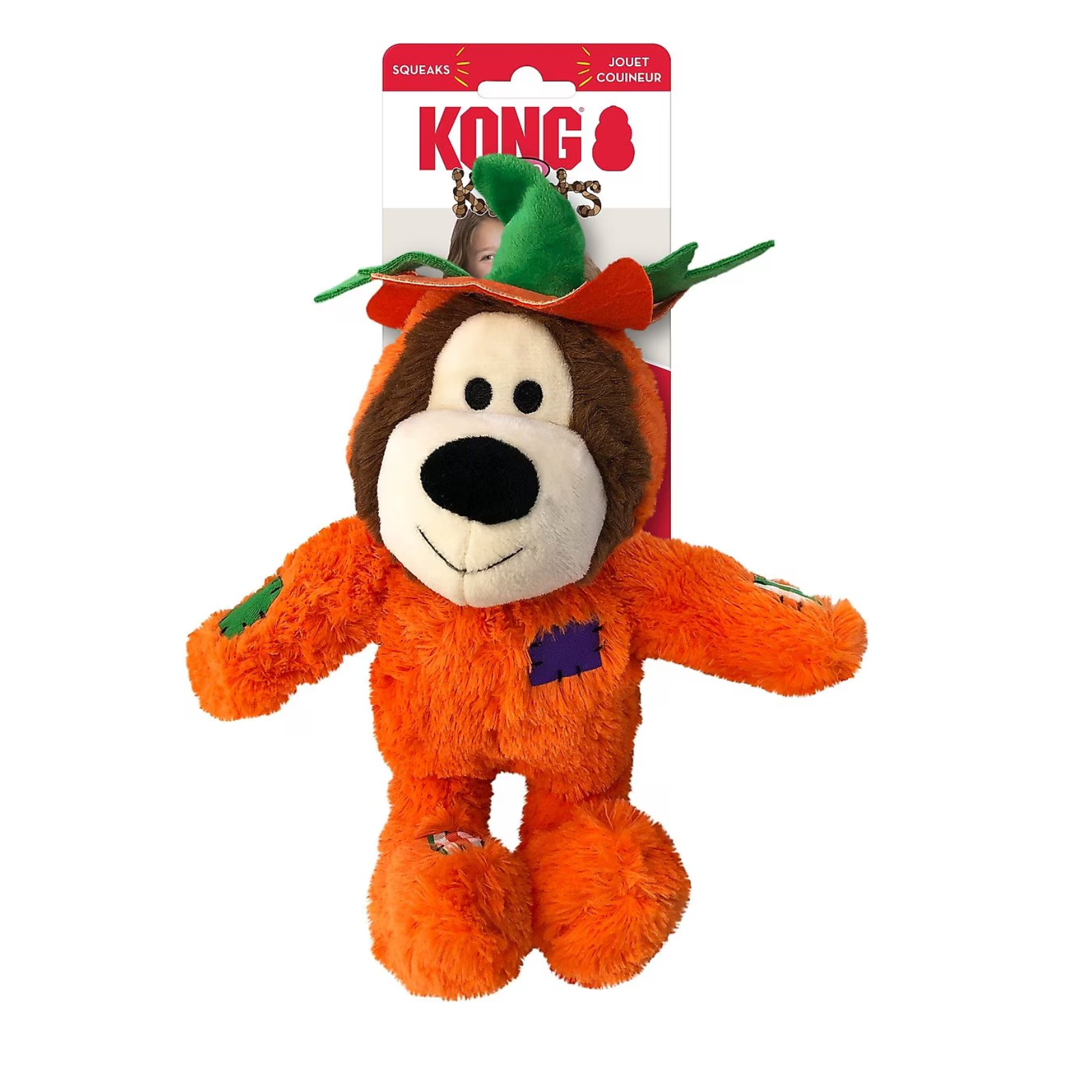 Orange plush toy with a KONG label on a white background