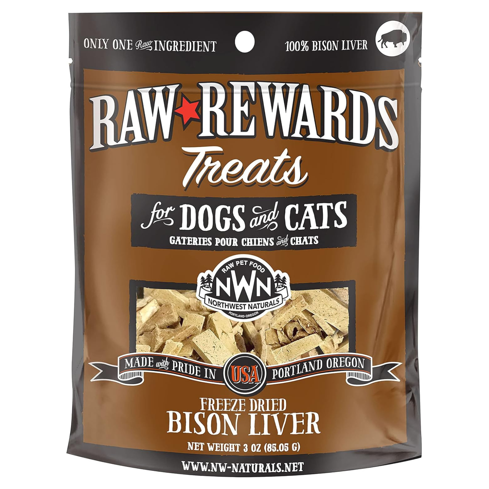 Package of Raw Rewards Treats for dogs and cats with Northwest Naturals branding.