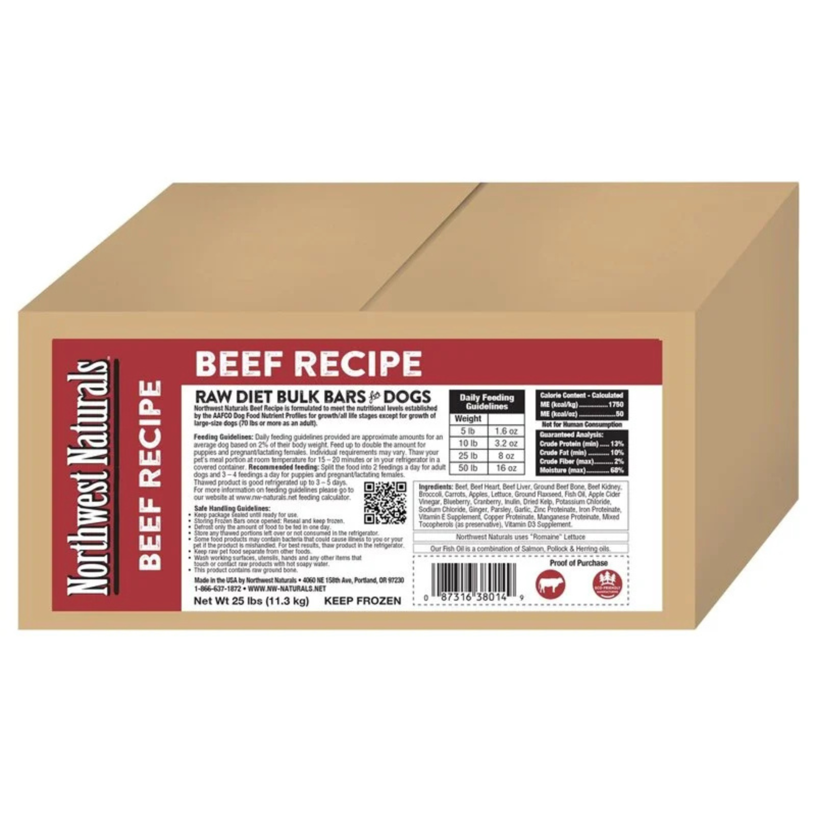 Box of Northwest Naturals Beef Recipe raw diet bulk bars for dogs on a white background