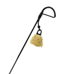 Cat toy with a beige ball on a black rod against a white background