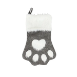 Gray and white paw print stocking with fluffy texture on a white background