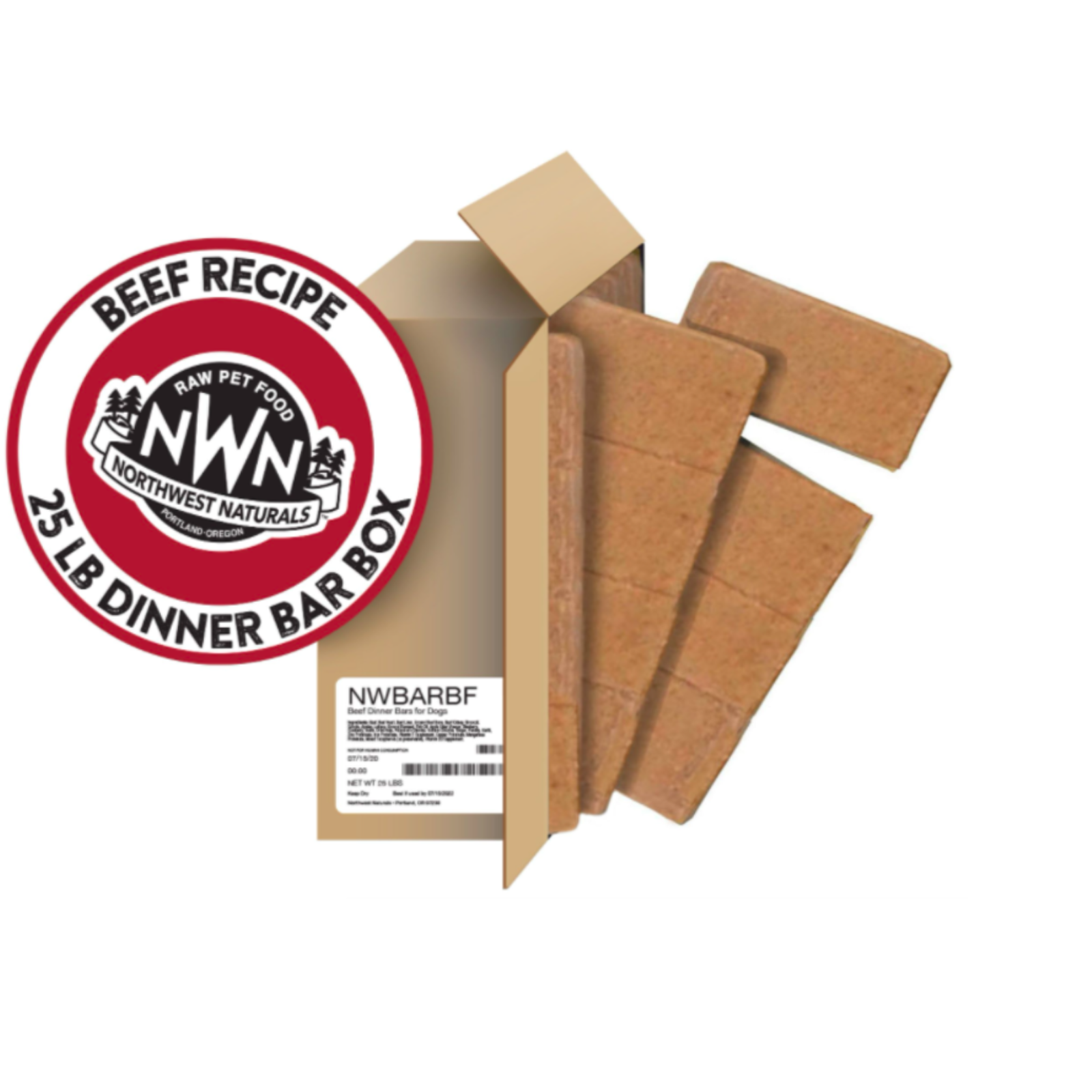 Northwest Naturals beef recipe raw pet food bar box with three bars on a white background