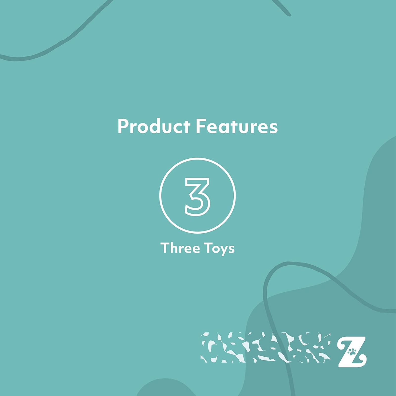 Teal background with 'Product Features' text and a number three, featuring a brand logo.