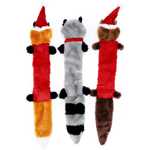 Three plush dog toys shaped like animals on a white background