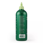 Green bottle with a white label on a white background