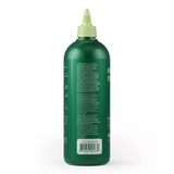 Green bottle with a white label on a white background