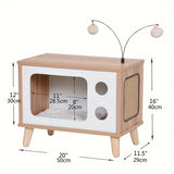 Retro TV Cat House with Scratch Pad White/Wood