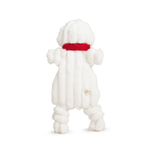White plush toy with a red collar on a white background