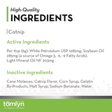 Product label with high-quality ingredients list for a pet product, featuring Tomlyn branding.