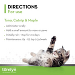 Catnip product directions with a cat on a white background