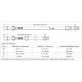 Collar size chart with adjustable measurements and dimensions for dog collars.