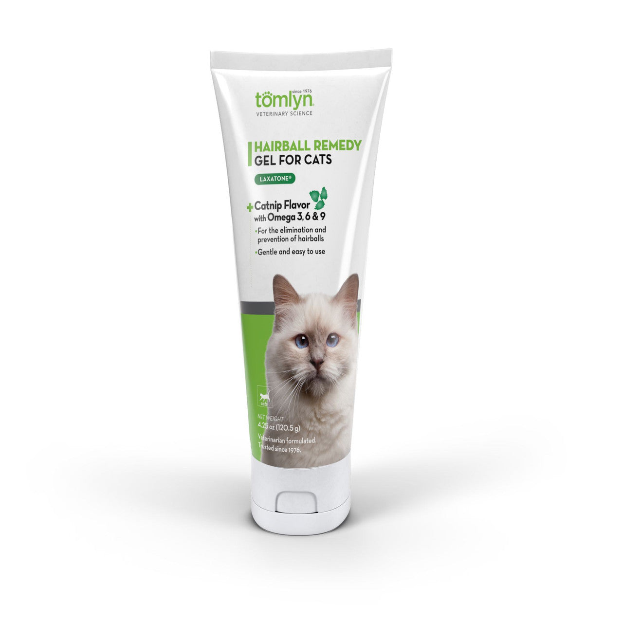 Tomlyn hairball remedy gel for cats on a white background