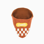 Brown cup holder with checkered pattern and 'CHURROS' label on a white background