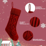 Red Christmas stocking with close-up details on a festive background