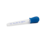 Clear dropper with blue cap on a white background