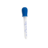 Clear dropper with blue rubber cap on a white background