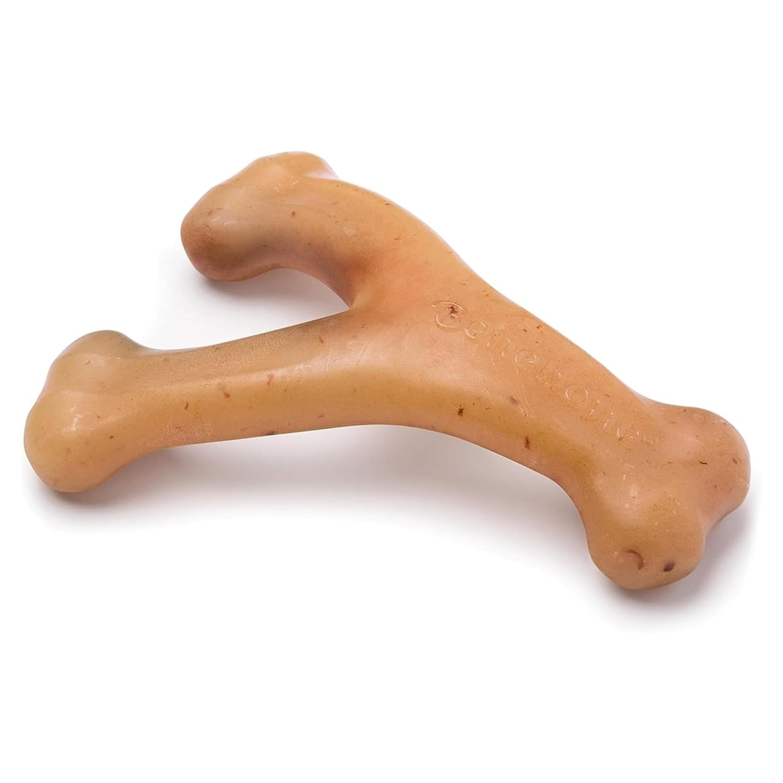 Dog bone-shaped chew toy on a white background