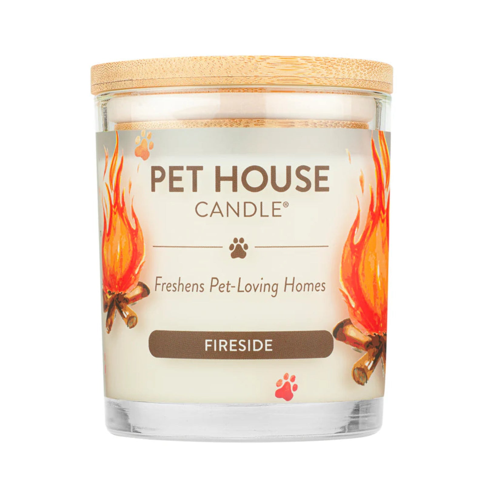 Pet House Candle with 'Fireside' scent on a white background