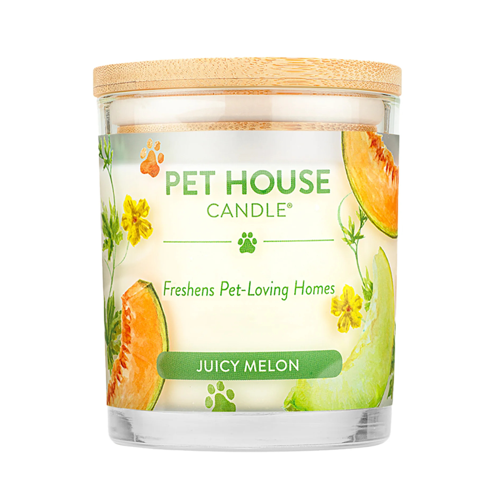 Pet House Candle with 'Juicy Melon' flavor on a white background