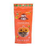 Orange package of Ford Jameson pumpkin spice dog treats on a white background