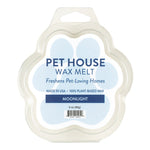 Pet House Wax Melt packaging with paw shape and 'Moonlight' flavor on a white background