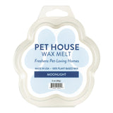Pet House Wax Melt packaging with paw shape and 'Moonlight' flavor on a white background