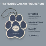 Pet house car air freshener with paw shape and 'One Fur All' branding on a gray background.