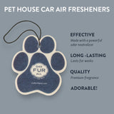 Pet house car air freshener with paw shape and 'One Fur All' branding on a gray background.