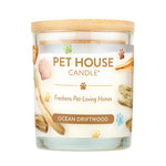 Pet House Candle with 'Ocean Driftwood' scent on a white background