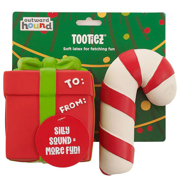 Outward Hound Latex Tootiez Gift Candy Cane Dog Toy 2pk