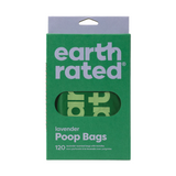 Green package of Earth Rated lavender poop bags on a white background