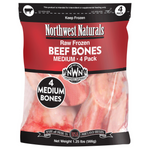 Package of Northwest Naturals Raw Frozen Beef Bones for pets, showing beef bones inside.