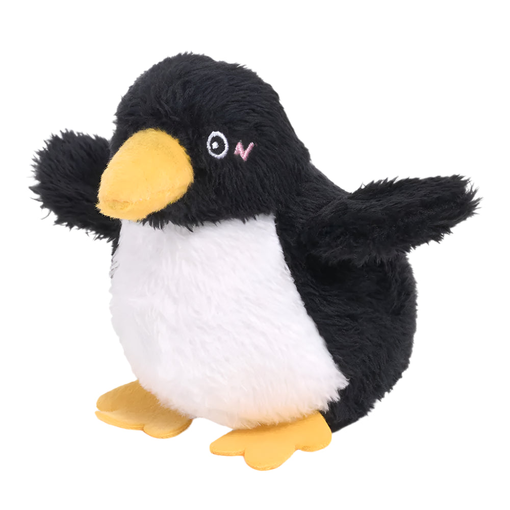 Plush penguin toy on a white background