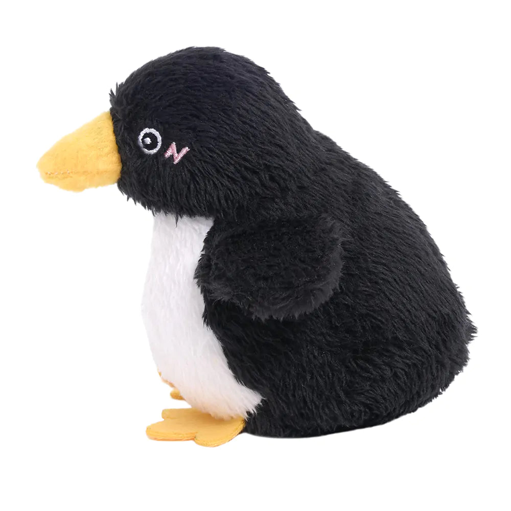 Plush penguin toy on a white background