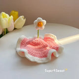 Knit Hat with White Flower